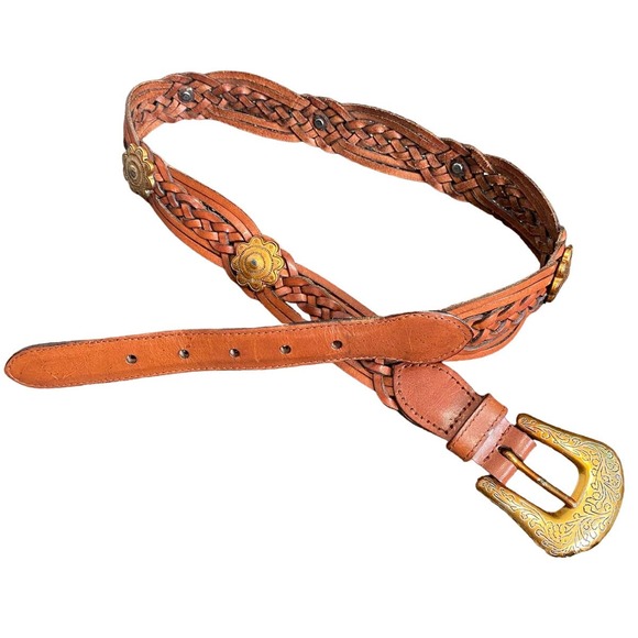Fossil Genuine Leather Woven Belt With Metal Flower Accents Medium - Picture 1 of 14